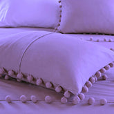 3 Pcs Luxury Duvet Set With Pom Pom Lace - Purple